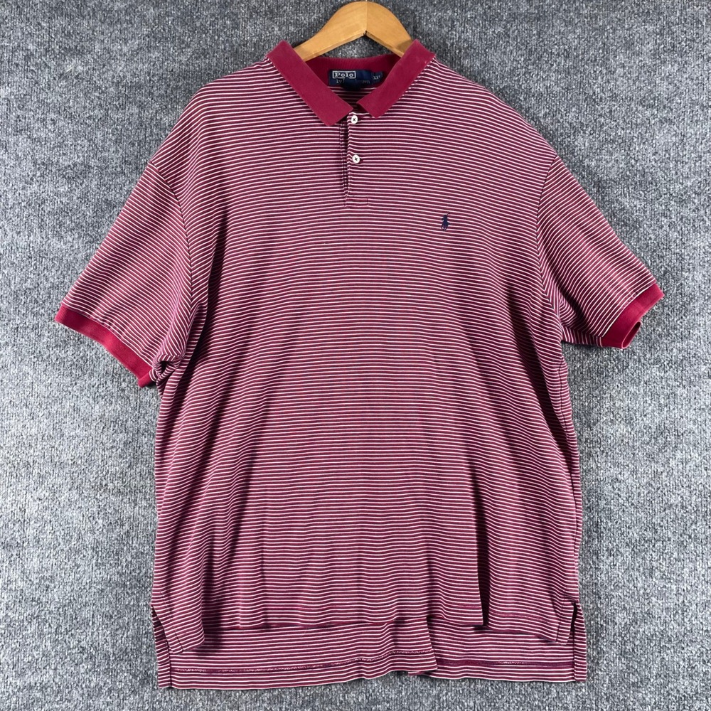 VTG Polo Ralph Lauren Shirt Mens XXL Red Striped Short Sleeve Cotton Pony 90s